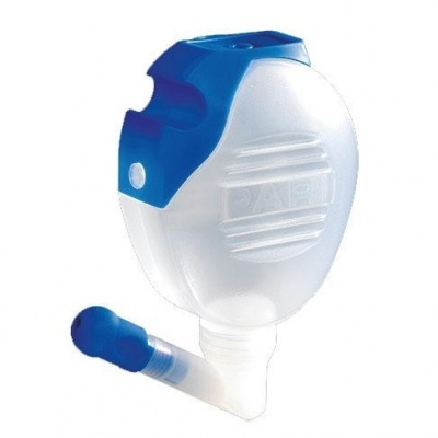 Dispositivo plástico translúcido branco e azul com texto DALI