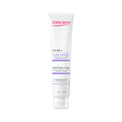 Tubo branco de creme TOPICREM CALM+ FLUIDE APAISANT 40 ml