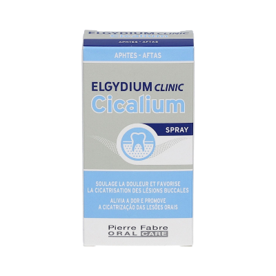 Embalagem de spray Elgydium Clinic Cicalium para aftas
