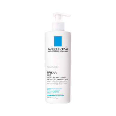 Frasco branco com doseador LIPIKAR LAIT da LA ROCHE-POSAY em fundo branco