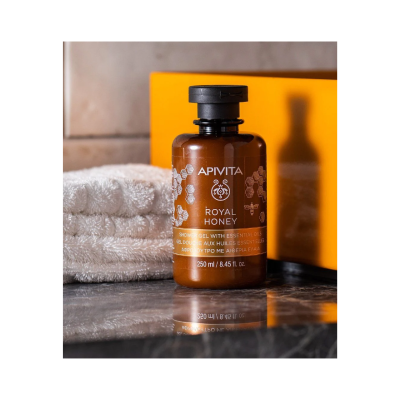 Frasco de gel de banho APIVITA ROYAL HONEY castanho com tampa preta