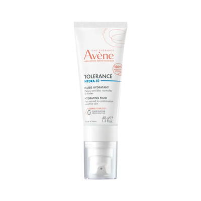 Frasco branco fluido hidratante Avène Tolerance Hydra-10 40 ml