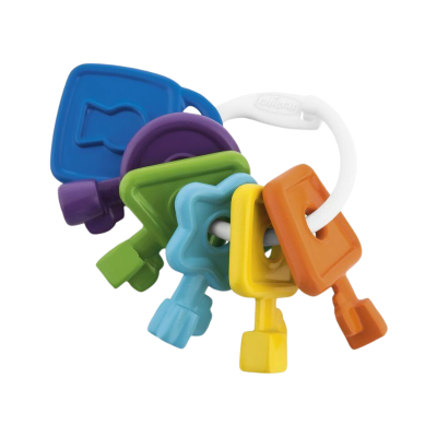 Chaveiro plástico colorido para bebé com 5 chaves e argola branca Chicco