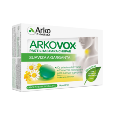Embalagem de pastilhas Arkovox para garganta sabor menta e eucalipto