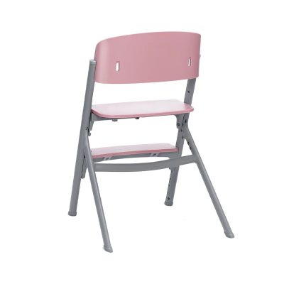 Cadeira infantil cor-de-rosa e cinzenta ajustável em fundo branco