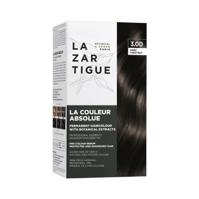 Caixa de tinta para cabelo LAZARTIGUE cor 3.00 Dark Chestnut