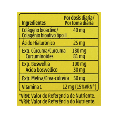 Etiqueta de suplemento alimentar com ingredientes e quantidades em miligramas