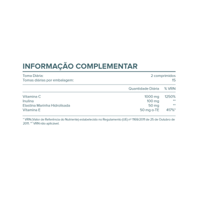 Tabela de Informação Complementar de suplemento alimentar com detalhes de vitaminas e quantidades.