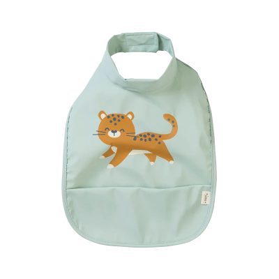 Babete bebé verde claro com estampa de leopardo laranja