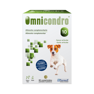 Caixa de suplemento alimentar para cães e gatos Omnicondro com imagem de cão a correr