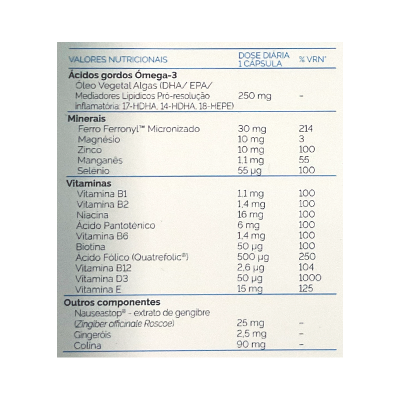 Etiqueta nutricional de suplemento alimentar com lista de ingredientes e dosagens