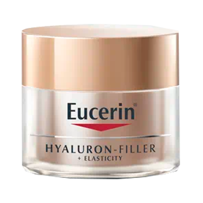 Frasco creme facial Eucerin Hyaluron-Filler + Elasticity com tampa dourada