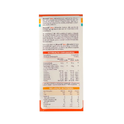 Embalagem traseira de suplemento Absorvit Mais com texto informativo em português.