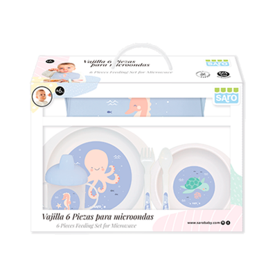 Conjunto de 6 peças para micro-ondas com desenhos de polvo e tartaruga