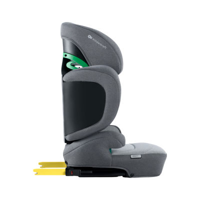 Cadeira auto infantil cinza com detalhes verdes e amarelos