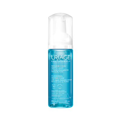 Frasco azul transparente de espuma de limpeza Uriage de 150 ml