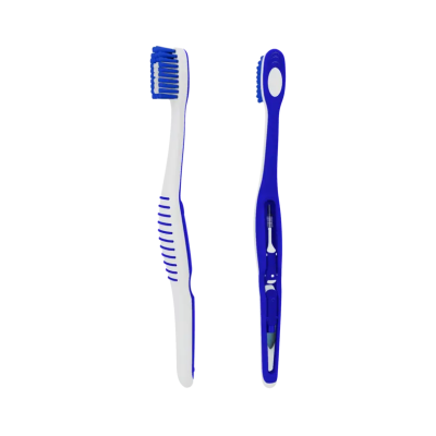 Duas escovas de dentes manuais azul e branca