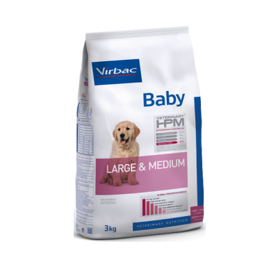 Pacote de ração Virbac Baby Large & Medium para cães, 3kg