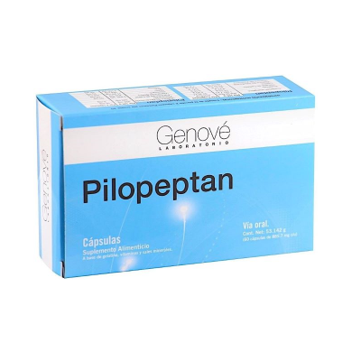 Caixa de cápsulas Pilopeptan azul e branca