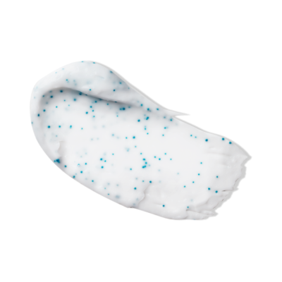 Textura cremosa branca com partículas azuis sobre fundo branco