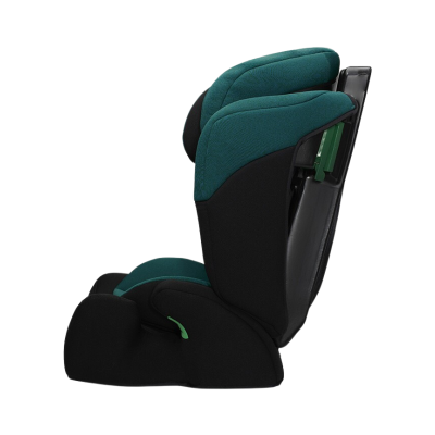 Cadeira auto para criança preta e verde vista lateral