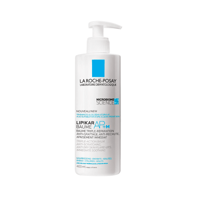 Frasco branco com bomba dispensadora de creme Lipikar Baume AP+M da La Roche-Posay