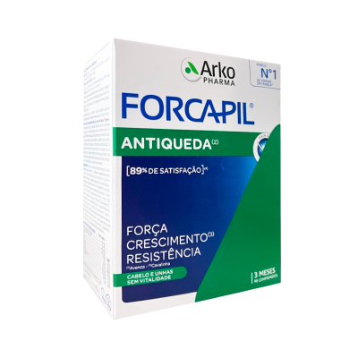 Embalagem de medicamento Forcapil Antiqueda com design branco, azul e verde