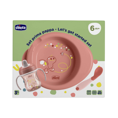 Conjunto de alimentação Chicco para bebés com prato, copo e colher rosa