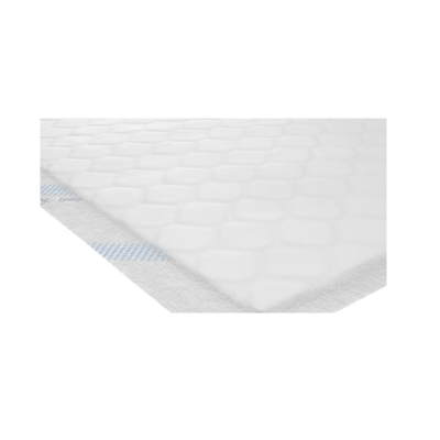 Protetor de colchão branco com padrão de bolhas e bordas costuradas