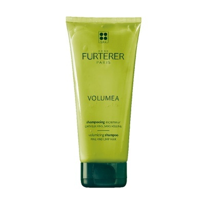 Frasco verde de shampoo volumizador René Furterer Paris Volumea