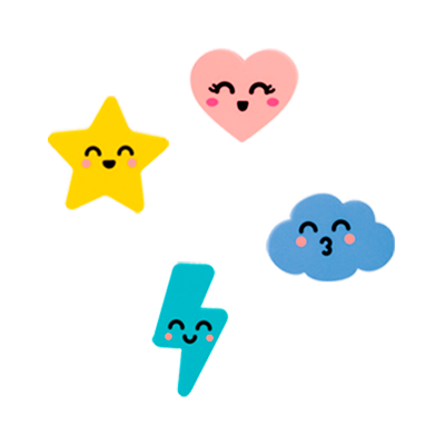 Ímanes de estrela, coração, nuvem e raio coloridos e sorridentes