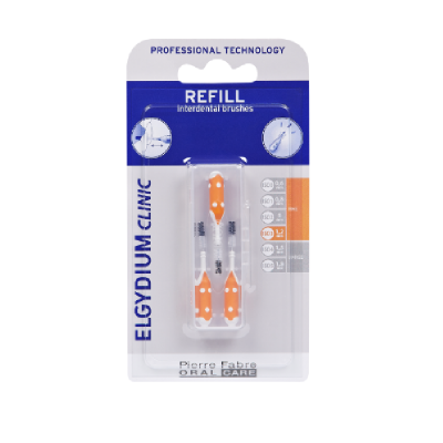 Embala de escovas interdentais de reposição ELGYDIUM CLINIC com cerdas brancas e cabos laranja e branco