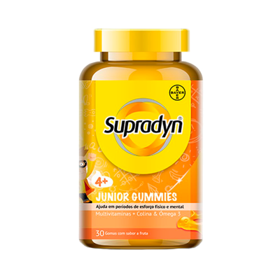 Frasco de gomas multivitamínicas Supradyn Junior Gummies para crianças a partir dos 4 anos