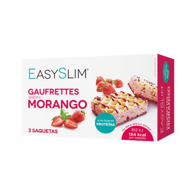 Embalagem EASYSLIM gaufretes sabor a morango com 3 saquetas.