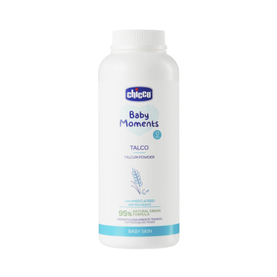 Frasco branco de talco para bebé Chicco Baby Moments