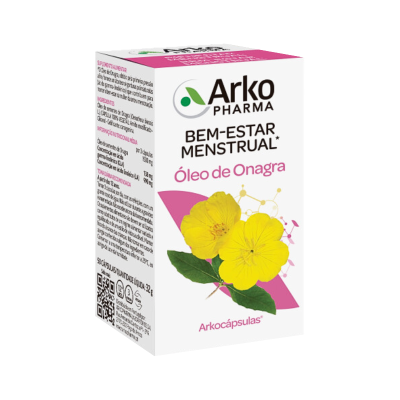 Embalagem do suplemento Arko Pharma Óleo de Onagra para bem-estar menstrual