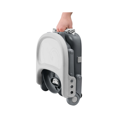 Cadeira de bebé portátil dobrável cinzenta com rodas e alça