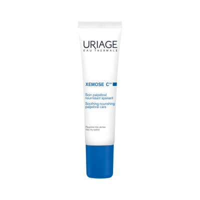 Tubo de creme branco e azul Uriage Xemose C8 para cuidados das pálpebras