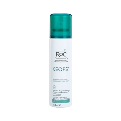 Desodorizante spray RoC KEOPS branco com tampa azul