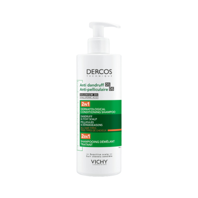 Champô dermatológico Dercos Technique da Vichy, frasco branco com doseador