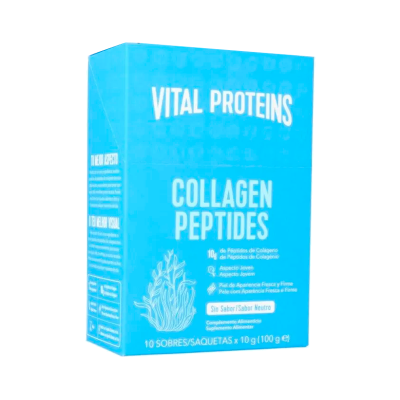 Caixa azul com suplemento alimentar Vital Proteins Collagen Peptides