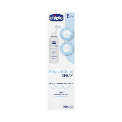 Spray nasal PhysioClean da Chicco em embalagem branca e azul