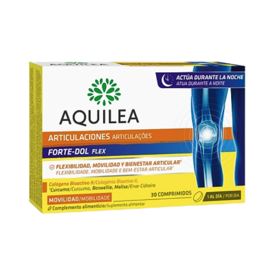 Pack de suplemento Aquilea para articulações com 30 comprimidos e ingredientes indicados
