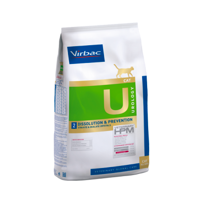 Saco de comida para gatos Virbac Urology com texto Dissolution & Prevention