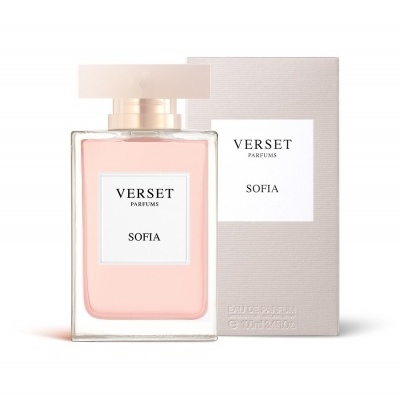Frasco de perfume Verset Parfums Sofia com embalagem cinza