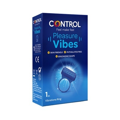 Embalagem azul com anel vibratório CONTROL Pleasure Vibes