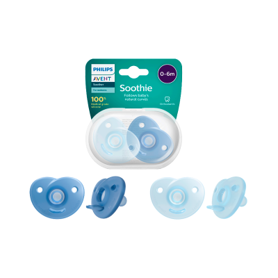 Pack com duas chupetas Philips Avent azul claro e azul escuro para bebés 0-6 meses