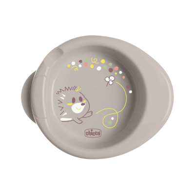 Prato infantil de plástico com desenhos de ouriço e borboleta