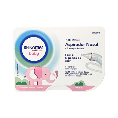 Embalagem de aspirador nasal Rhinomer baby com elefante rosa