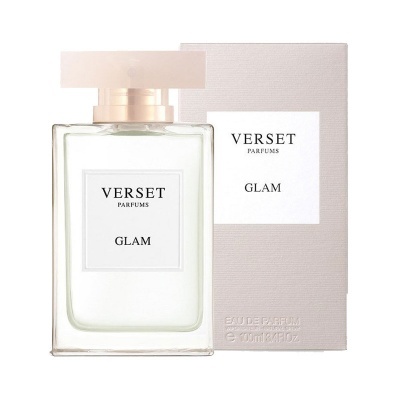 Perfume Verset Parfums GLAM com frasco de vidro transparente e caixa bege